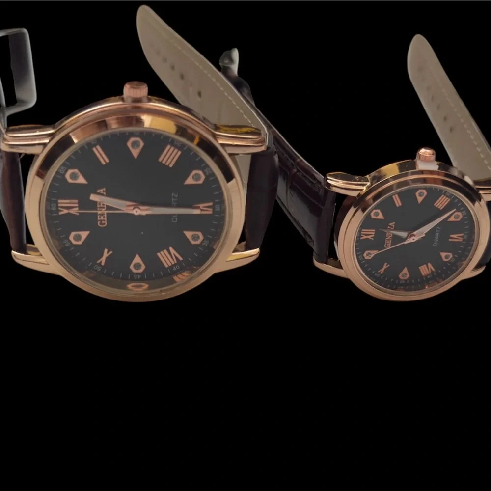 2 Pieces Elegant Brown and Gold Men/ Women's Watch